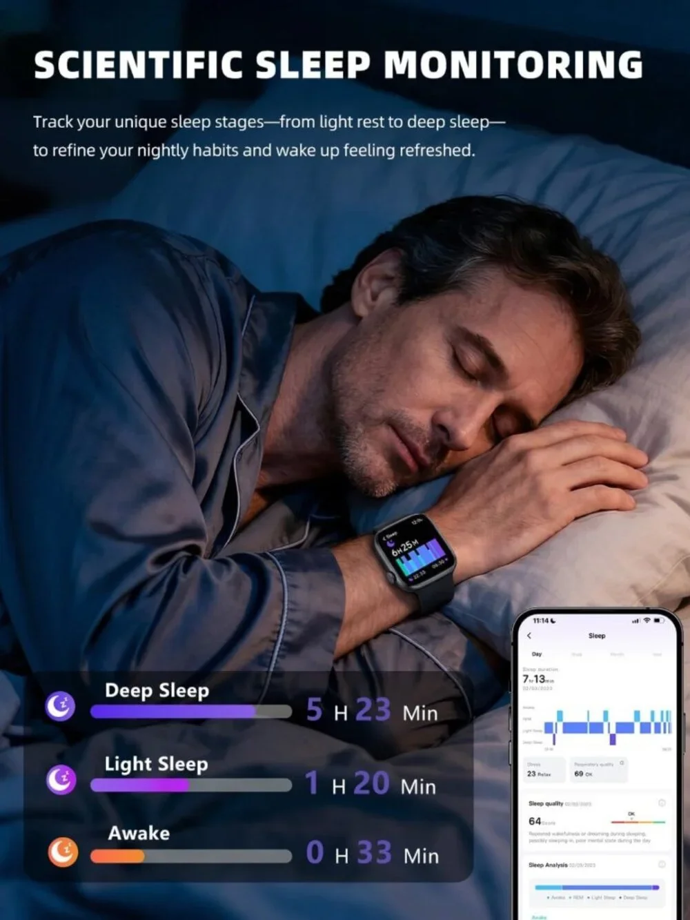 Stylish Smartwatch for Fitness & Sleep Tracking, 1.83” Touchscreen, Waterproof